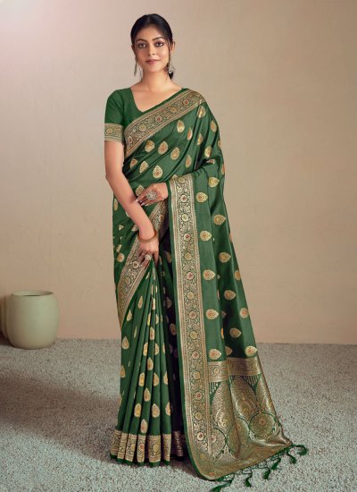 Silk Green Weaving Classic Designer Saree