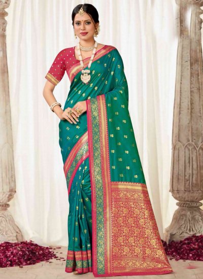 Silk Green Woven Trendy Saree