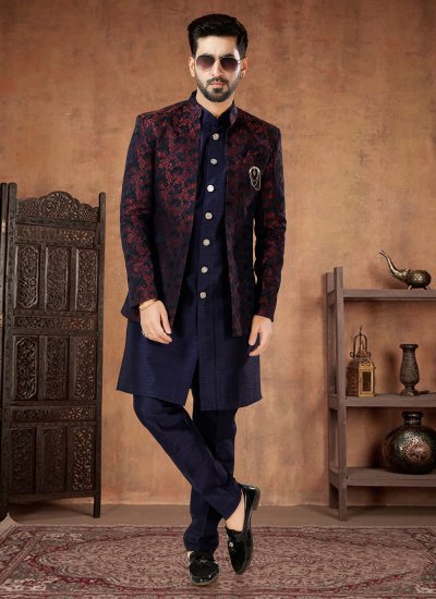 Silk Indo Western in Maroon and Navy Blue