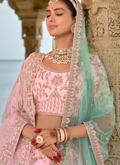 Silk Peach and Pink Trendy Lehenga Choli