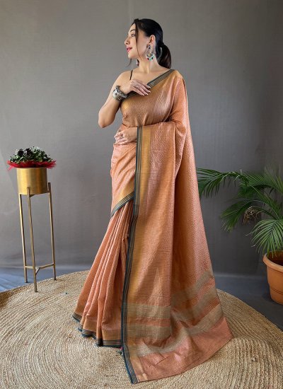 Silk Peach Designer Traditional Saree
