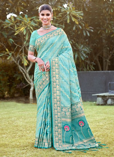 Silk Printed Designer Traditional Saree in Aqua Blue