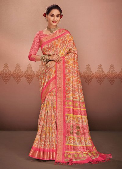 Silk Printed Trendy Saree in Multi Colour