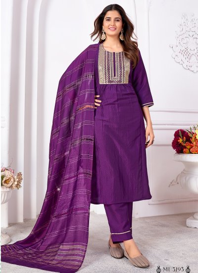 Silk Readymade Salwar Kameez in Purple