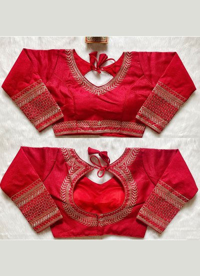 Silk Red Sequins Designer Blouse