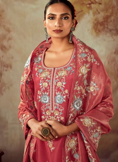Silk Rose Pink Embroidered Designer Salwar Kameez