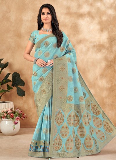 Silk Stone Trendy Saree in Blue