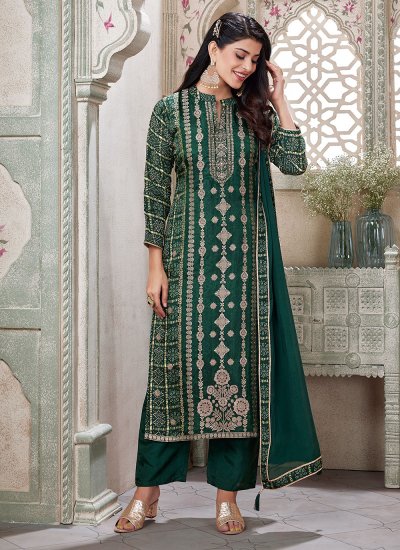 Silk Trendy Salwar Suit in Green