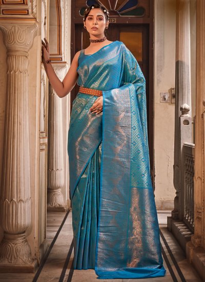 Silk Turquoise Zari Trendy Saree