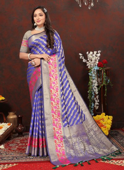 Silk Weaving Blue Trendy Saree