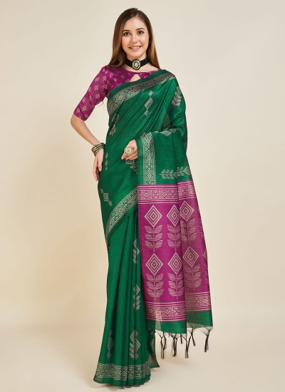Silk Weaving Green Casual Saree