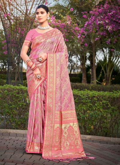 Silk Weaving Pink Traditional Saree