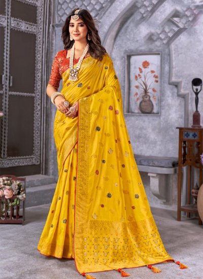 Silk Yellow Weaving Trendy Saree