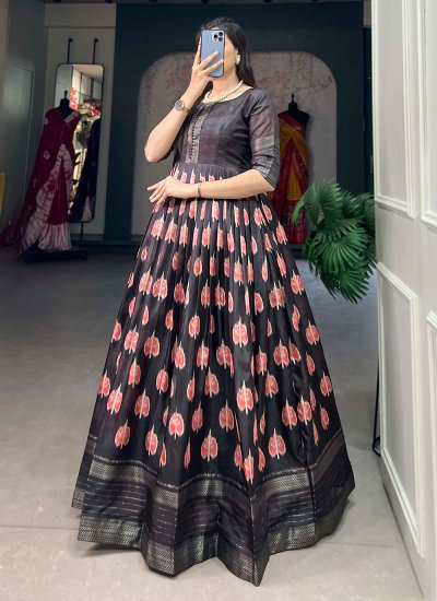 Silk Zari Designer Gown in Black