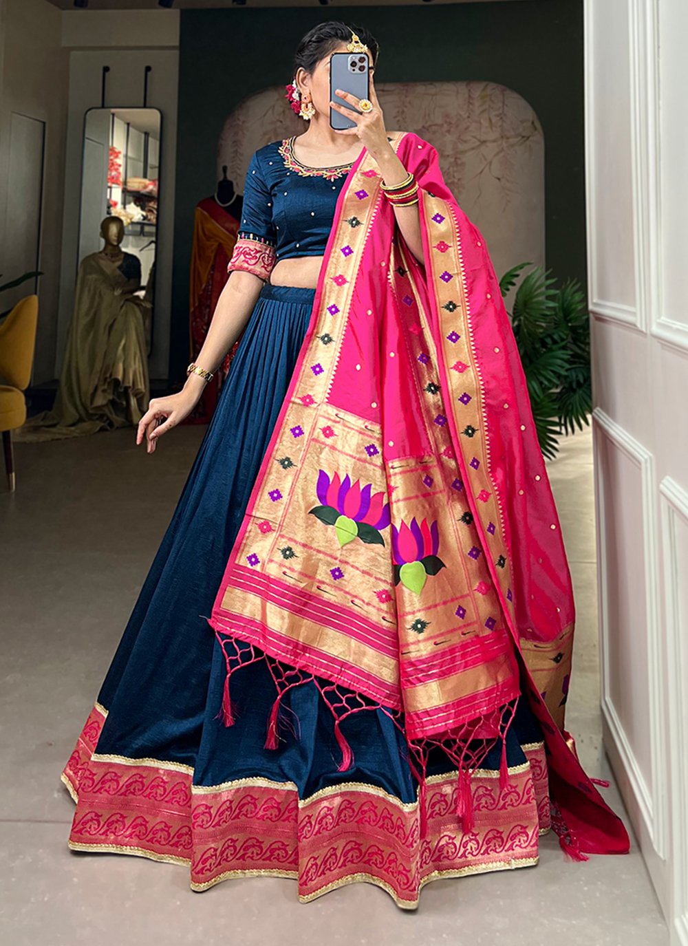 Pink Blue Combination Beautiful Ethnic Lehenga Choli With Dupatta Banarasi  Silk Choli Bridesmaids Partywear Weeding Lehenga Choli - Etsy