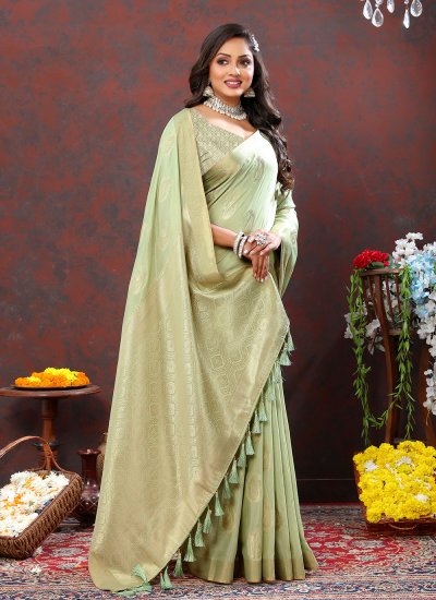 Soft Cotton Weaving Contemporary Saree in Green