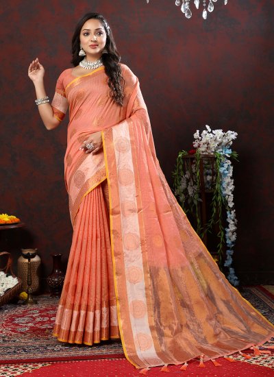 Soft Cotton Weaving Trendy Saree in Orange