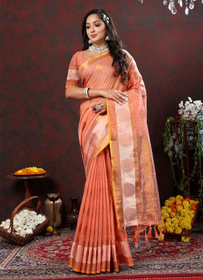 Soft Cotton Weaving Trendy Saree in Orange