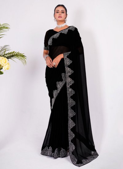 Sophisticated Black Embroidered Silk Classic Saree