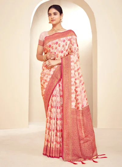 Sophisticated Pink Woven Traditional Saree