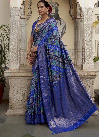 Sparkling Silk Woven Blue Contemporary Saree