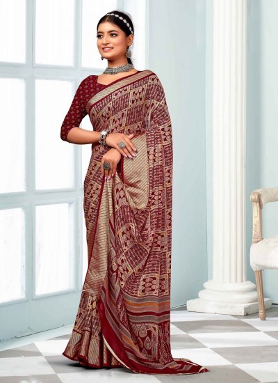 Specialised Georgette Maroon Printed Contemporary Saree