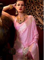 Specialised Satin Silk Weaving Pink Classic Saree