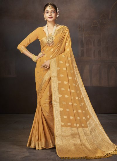Specialised Weaving Mustard Faux Georgette Contemporary Saree