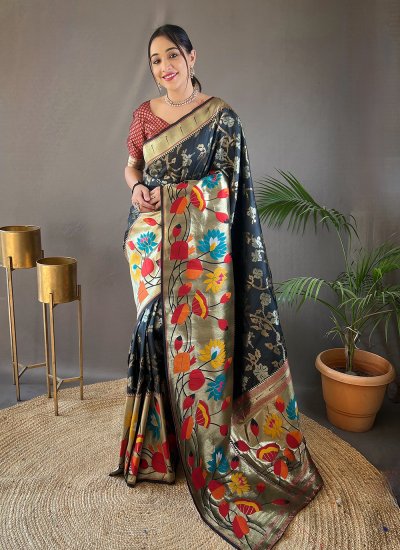 Spectacular Weaving Black Trendy Saree