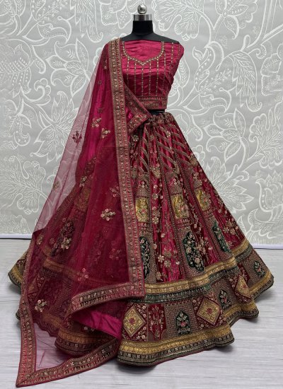 Splendid Embroidered Rani Velvet Trendy Lehenga Choli