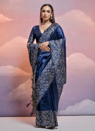 Staring Handloom silk Navy Blue Woven Contemporary Saree