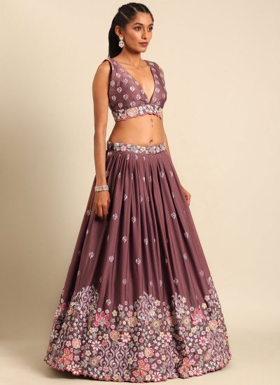 Sterling Georgette Brown Embroidered A Line Lehenga Choli