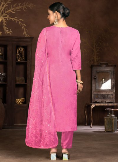 Striking Pink Embroidered Organza Pant Style Suit