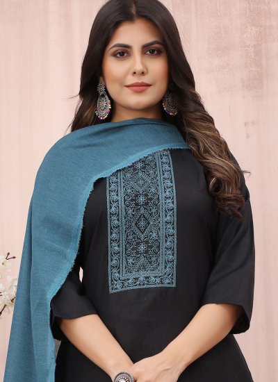Stunning Cotton Black Embroidered Salwar Kameez