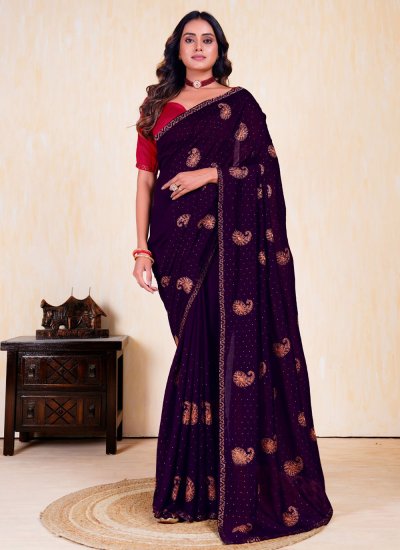 Stupendous Embroidered Purple Classic Saree