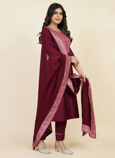 Stylish Wine Printed Readymade Salwar Suit