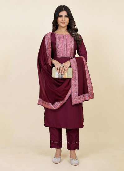 Stylish Wine Printed Readymade Salwar Suit