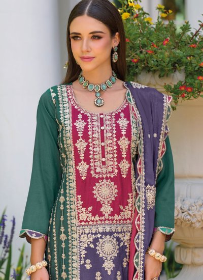 Sumptuous Green Embroidered Trendy Salwar Kameez