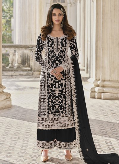 Sumptuous Net Embroidered Black Trendy Salwar Kameez