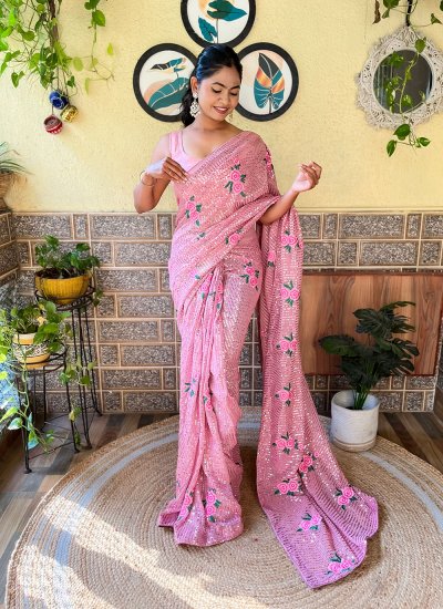 Sunshine Georgette Pink Designer Traditional Saree