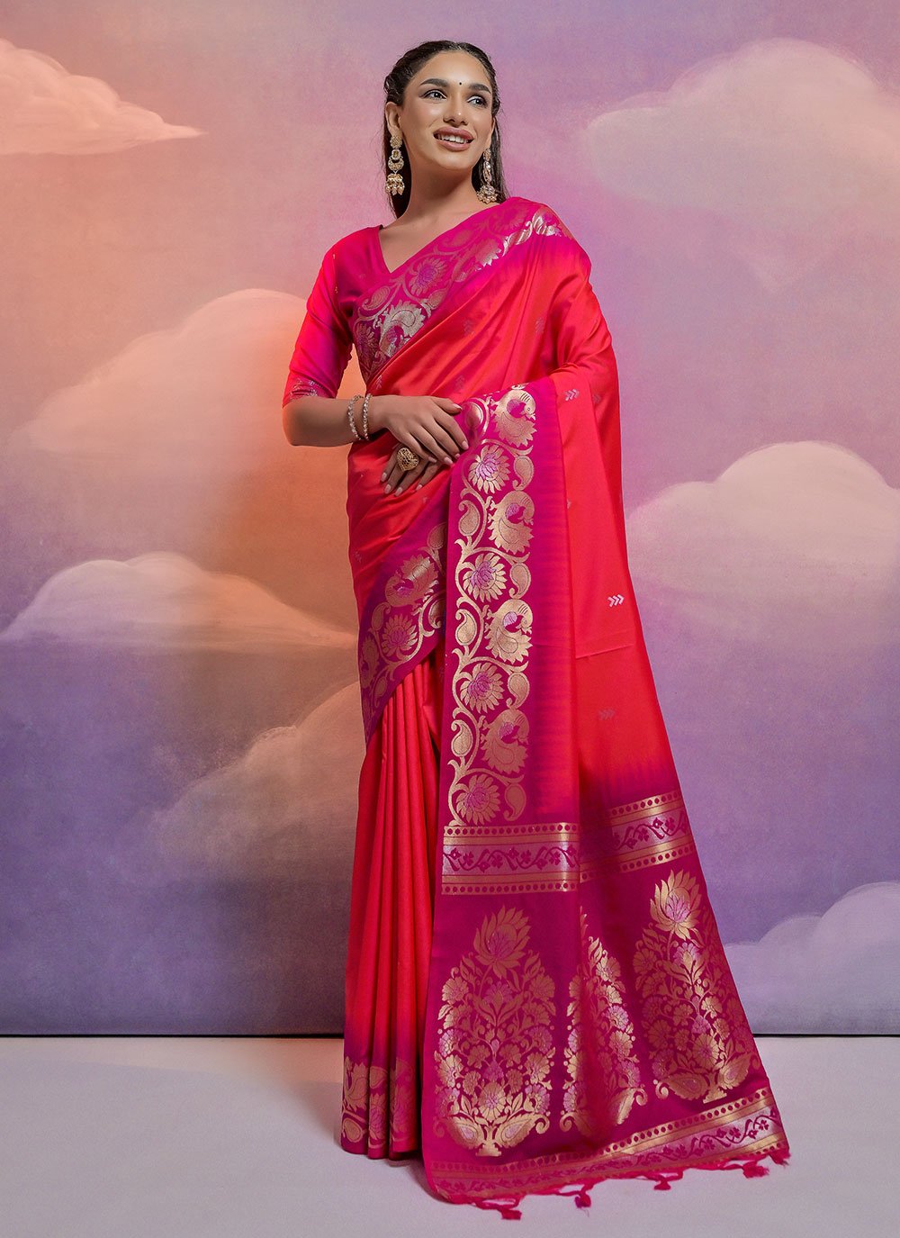 Best Silk Rose Pink Contemporary Saree