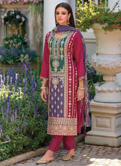 Superlative Pink Embroidered Chinon Designer Salwar Suit