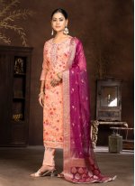 Surpassing Peach Art Silk Salwar Suit