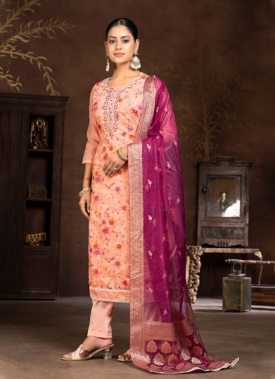 Surpassing Peach Art Silk Salwar Suit