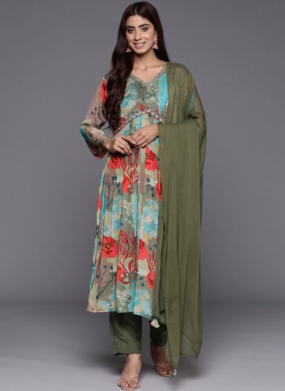 Tantalizing Silk Green Embroidered Trendy Salwar Kameez