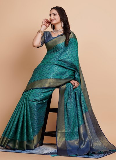 Teal Casual Banarasi Silk Classic Saree