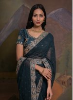 Teal Cord Georgette Classic Saree