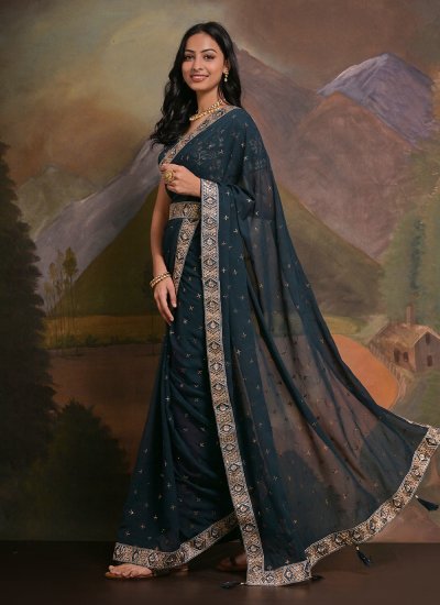 Teal Cord Georgette Classic Saree