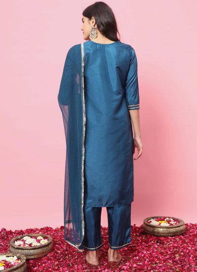 Teal Festival Silk Blend Trendy Salwar Kameez