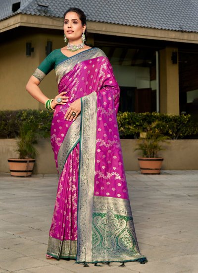 Thread Work Banarasi Silk Traditional Saree in Violet
